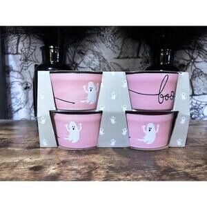 Set of 4 Hand-Decorated Pink Halloween Ghost Ramekins